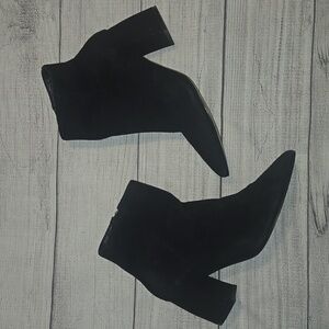 Marc Fisher Retire Pointed Toe Block Heel Suede Leather Booties Black Size 8